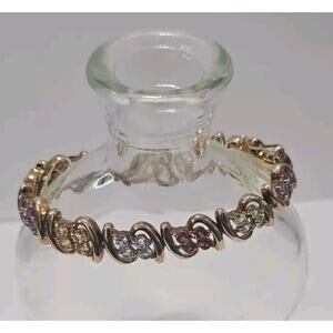 Lovely Vintage Multicolored Gold Over Sterling Bracelet Cubic Zirconia Stones